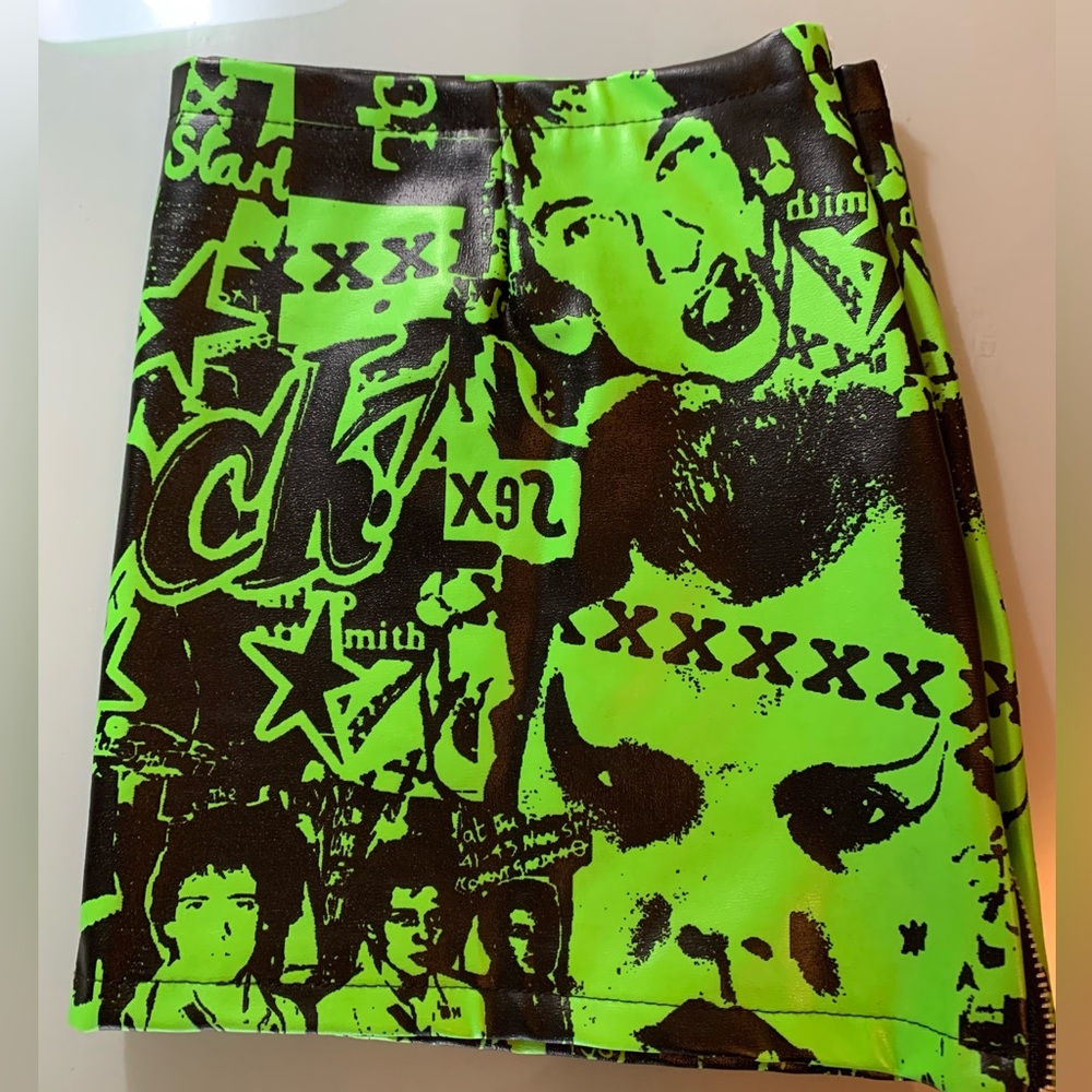 Punk Rock Mini skirt double zipper Neon Green Graphic Skirt